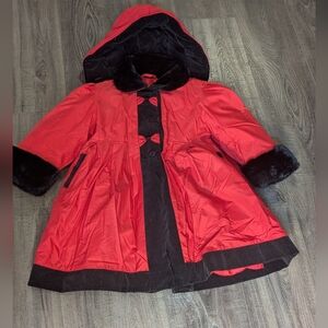 Rothschild Girls Toddler Hooded Red Black Trim Down Lining Coat